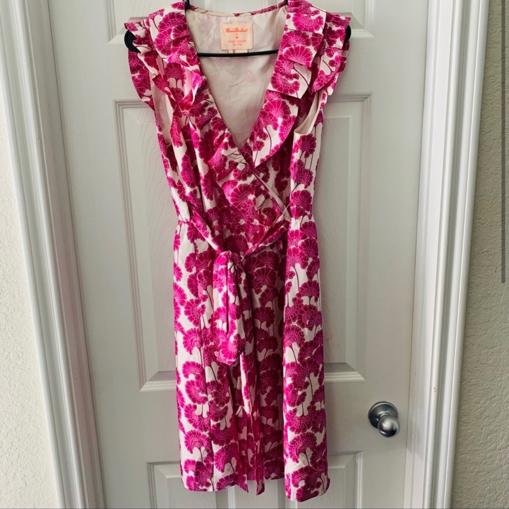 kate spade Pink Floral Ruffle Wrap Dress